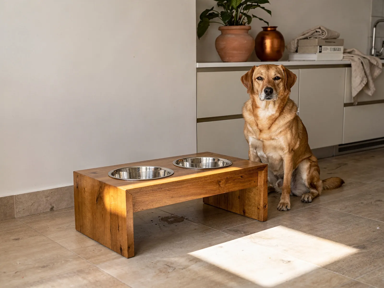 Comedouro elevado para pet instalado no ambiente