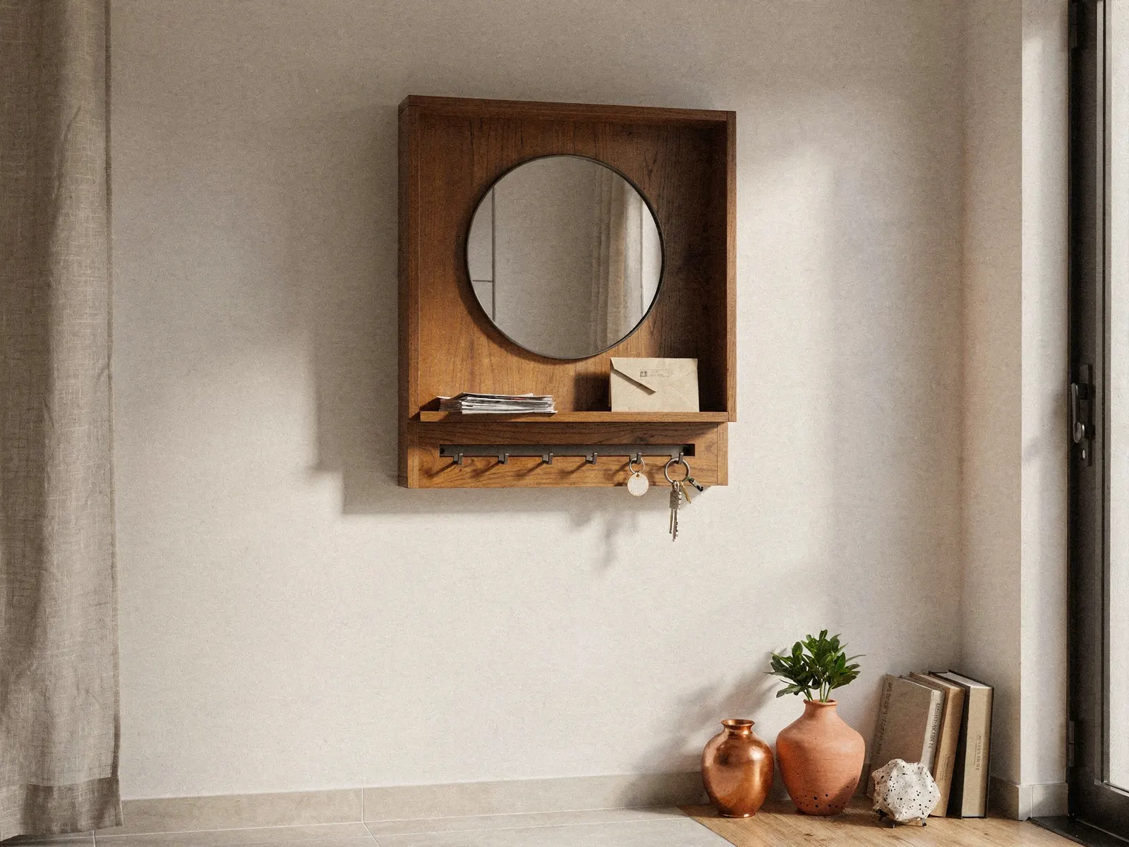 Nicho de hall com porta-chaves instalado no ambiente